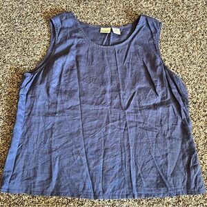 LL Bean Women's Blue Sleeveless Top 100% Linen Large